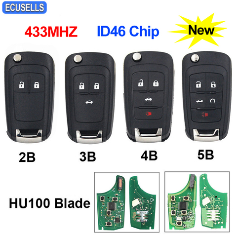 2/3/4/5 Button Folding Flip Remote Smart Car Key Fob 433MHz ID46 Chip For Chevrolet Aveo Cruze Orlando HU100 Uncut Blade ► Photo 1/6