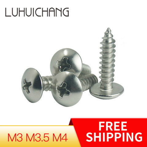 50Pcs M3 M3.5 M4 304 Stainless Steel Self-tapping Truss Screws Round large Flat round Head Cross Mushroom Phillips Screws ► Photo 1/6