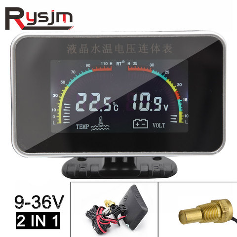 12V/24V Car LCD Water Temperature Meter Thermometer Voltmeter Gauge 2 in 1 Temp & Voltage Meter 10mm Water Temp Sensor motor ► Photo 1/6