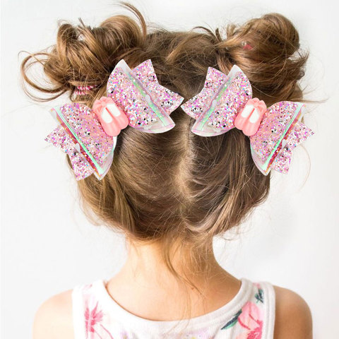 2Pcs/lot 3'' PINK Glitter Bow Hair Clips for Girls Back To School Hair Accessories Dance Party Bows Hair Barrettes for Kids ► Photo 1/6