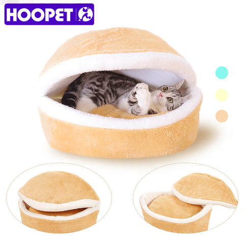 HOOPET Warm Cat Bed House Hamburger Bed Disassemblability Windproof Pet Puppy Nest Shell Hiding Burger Bun for Winter ► Photo 1/6