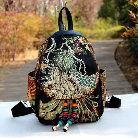 2022 Retro Phoenix Embroidered Backpack Sequins Canvas Tribal Ethnic Embroidered Floral Backpacks National Women Back Pack Bag ► Photo 1/6