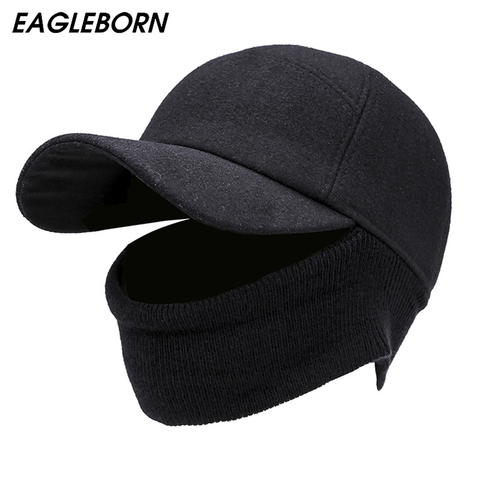 EAGLEBORN Men's Baseball Cap Winter Warm Earflap Dad Hats Warm Russia Hats Casquette Gorro Fitted Earmuff Protection Gorras Para ► Photo 1/6