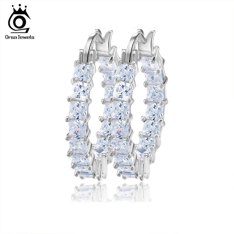 ORSA JEWELS Fashion Ladies Loop Earring Round-Shape with 0.1ct Brilliant Austrian Cubic Zirconia Hoop Earrings for Women OE144 ► Photo 1/6