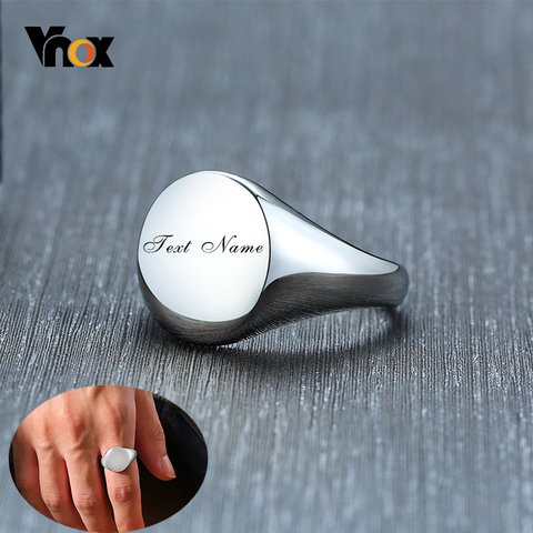 Vnox Men Woman Signet Ring with Personalize Engrave Name Love Date Info Service Custom Unisex Jewelry ► Photo 1/6