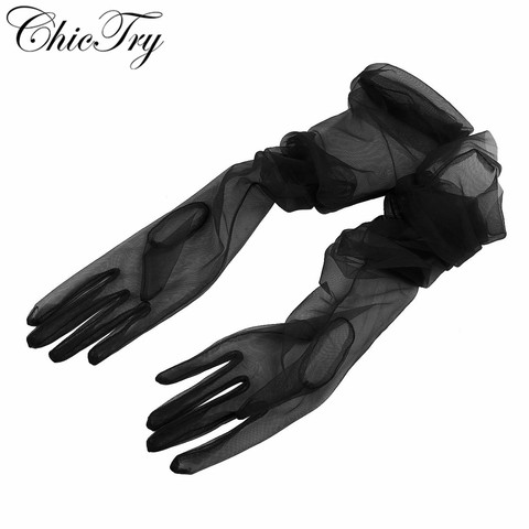 Women Female Ladies See Through Transparent Tulle Full Finger Long Gloves Mittens for Formal Party Photography Accessories ► Photo 1/6