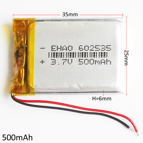 3.7V 500mAh Lithium Polymer LiPo Rechargeable Battery 602535 For Mp3 MP4 GPS bluetooth ebooks power bank Camera 6*25*35mm ► Photo 1/6