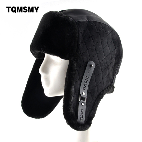 Imitation leather fabric ear flaps hat men ushanka snow keep warm caps unisex bomber hat women winter hats for men's cap bone ► Photo 1/6
