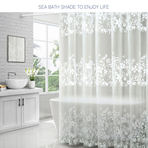 Shower Curtain Waterproof and Mouldproof PEVA White Flower Bathroom Curtain
