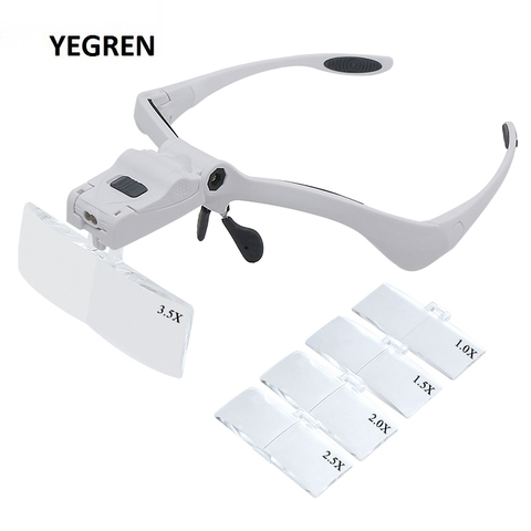 Headband Replaceable Lens Magnifying Glass With LED Light Glasses Illuminated Magnifier 1X 1.5X 2X 2.5X 3.5X Free Hands Tools ► Photo 1/6
