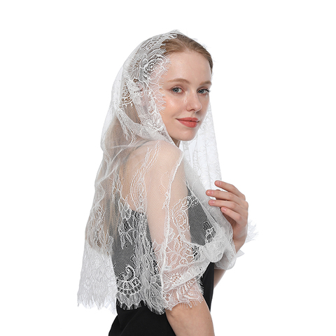 White Women's Spanish Mantilla Lace Catholic Veil for Chapel Church Shawl Head Covering Scarf Mass Shawl Round Style ► Photo 1/6