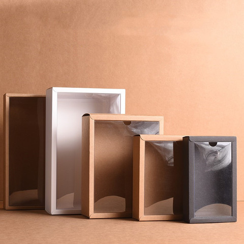 10pcs Folding Kraft Paper Box with Transparent PVC Window Gift Box Packaging Box candy favors arts&krafts display package box ► Photo 1/4