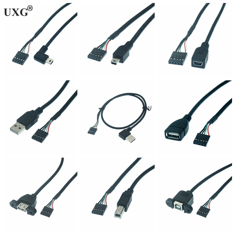 USB 2.0 B Type Female socket Printer Panel Mount to Pitch 2..54mm 5pin mini micro USB Housing PCB Motherboard Dupont Cable 0.5m ► Photo 1/1