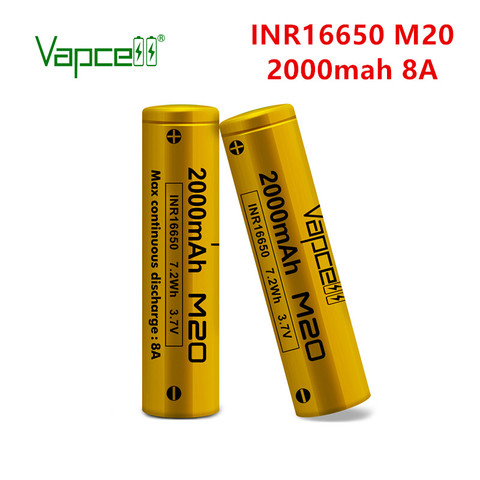 Free shipping Vapcell Original INR 16650 2000mah 8A M20 Rechargeable Li ion battery lithium batteries for flashlight power tools ► Photo 1/6