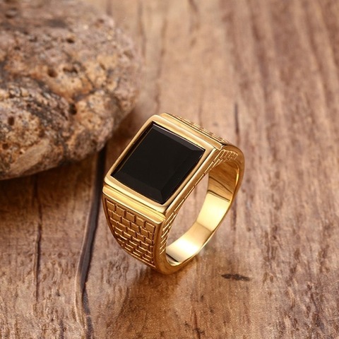 Men High Quality Metal Punk Black Stone Gold Ring Europe and America Style Rock Party Jewelry ► Photo 1/6