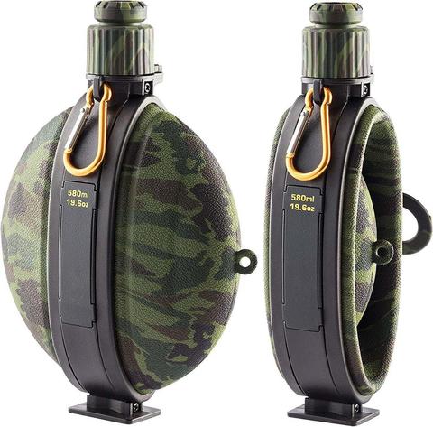 580ML Collapsible Military Water Bottle FDA Food Grade Silicone Water Kettle Canteen with Compass Bottle Cap for Hiking Camping ► Photo 1/1