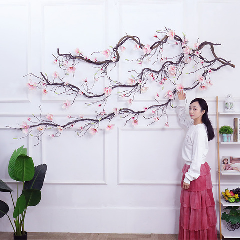 300CM Artificial Flowers Silk Magnolia Wall Ivy Vine Wreath Garland Hanging Tree branches flowers Wedding Arch Home Decorations ► Photo 1/6