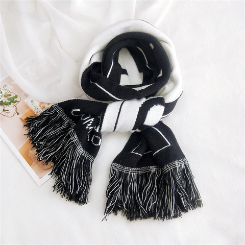 Letters Double Sided tassle Scarf Knitted Wool Long women and man Winter Thicken Warm Soft Shawls Wraps Female Scarf ► Photo 1/6