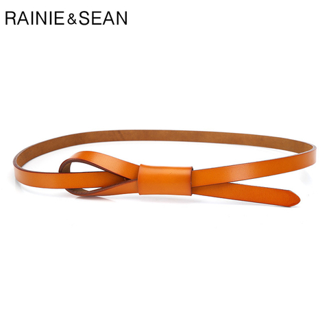 RAINIE SEAN Thin Real Leather Women Belt Korean Casual Ladies Knot Belts for Dresses Autumn Camel Self Tie Strap Accessories ► Photo 1/6