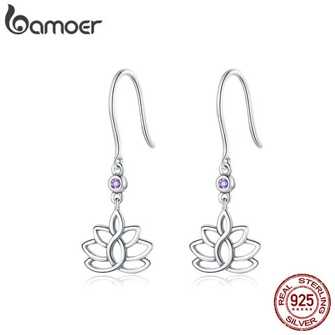 bamoer 925 Sterling Silver Jewelry Gift with Elegant Lotus CZ Stud Earrings for Women Girls women Gift Statement Jewelry BSE451 ► Photo 1/6