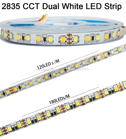 5M DC12V Dual White Color LED Strip 2835 SMD 120LED/m WW/CW CCT LED Tape Color Temperature Adjustable Strip IP65 Waterproof ► Photo 1/3