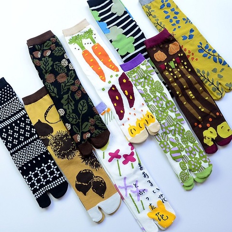 Socks Women Cotton Two Finger Art Design Color Toe With 2 Toe Long Deodorant Split Toe Socks With Fingers Woman ► Photo 1/6