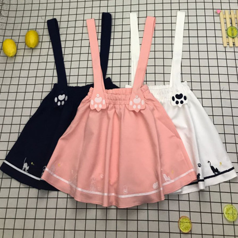 Japan Korean Lolita Embroidery Cat Cartoon Pretty College Suspender Skirt Student Uniform Mini High Waist Summer Faldas Tutu New ► Photo 1/6