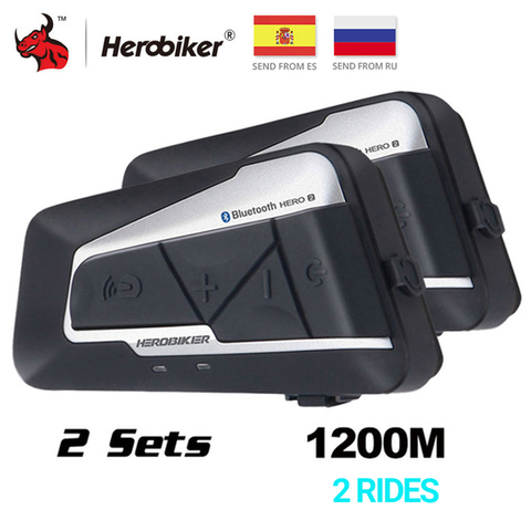 HEROBIKER 1200M Bluetooth Intercom Motorcycle Helmet Interphone Headset Waterproof Wireless Bluetooth Moto Headset Interphone ► Photo 1/6