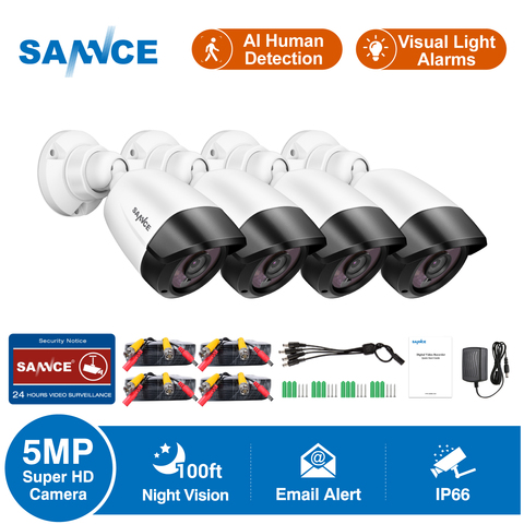 SANNCE 4pcs CCTV Security Camera 5MP Super HD Video Surveillance IR Night Vision AI Human Detection IP66 Waterproof Camera Kit ► Photo 1/6