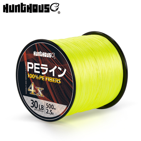 Hunthouse 4 strands cores pe braided fishing line multifilament wicker fishing cord string 300m 500m 1000m yellow green for bass ► Photo 1/6