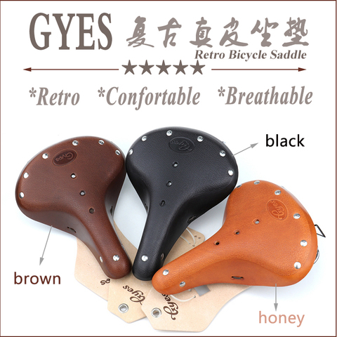 Taiwan Gyes GS-08 Classic MTB Bicycle Cow Leather Saddle Retro Vintage Road Bike Mountain Bike Seat Cushion ► Photo 1/6