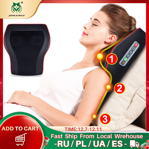 Jinkairui Newest 3 in 1 Massage Pillow Home Car Duel Use Neck Back Shoulder Waist Body Massager Portable Best Gift Relief Pain ► Photo 1/6