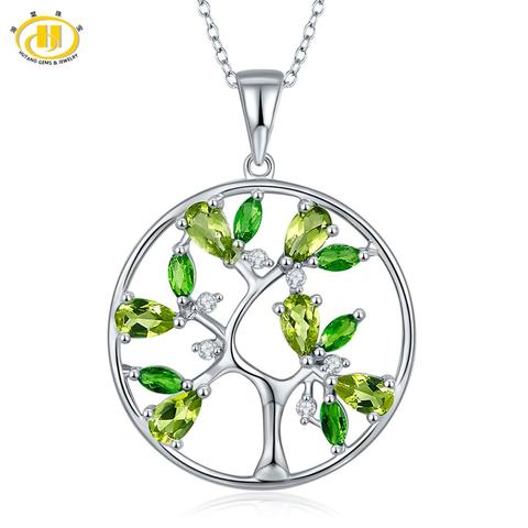 Genuine Peridot Tree Pendant 925 Sterling Silver Chain Diopside Gemstone Classic Style Fine Jewelry for Women's Birthday Gift ► Photo 1/6