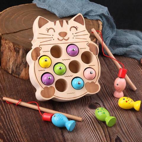 Early Educational Learning Toys Wooden Pretend Cats Fishing Magnetic Board Game Interactive Children Toy Christmas Gift ► Photo 1/6