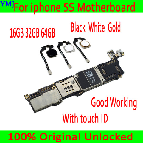 For iPhone 5S Unlocked Mainboard With / Without touch ID Logic Board Factory original Motherboard with IOS system Panel ► Photo 1/6