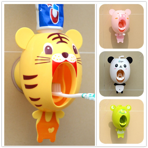 Cartoon Toothpaste Dispenser Strong Suction Sucker Bathroom Accessories Set Toothbrush Holder Automatic Tooth Brush Holder Child ► Photo 1/6