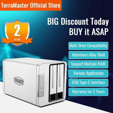 TERRAMASTER D2-310 USB Type C External Hard Drive RAID Enclosure USB3.0 (5Gbps) 2-Bay RAID Storage (Diskless) ► Photo 1/5