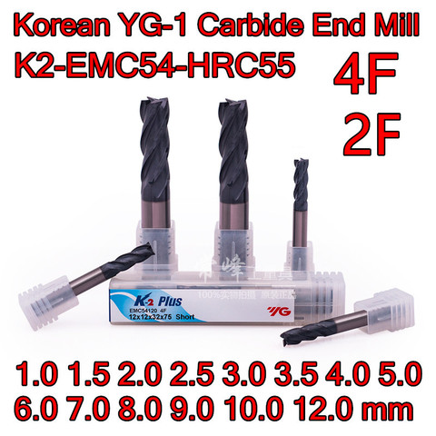 1.0 1.5 2.0 2.5 3.0 3.5 4.0 5.0 6.0 7.0 8.0 9.0 10.0 12.0mm  100% original Korean YG-1 HRC55 K2 EMC54 EMC52 Carbide End Mill ► Photo 1/4