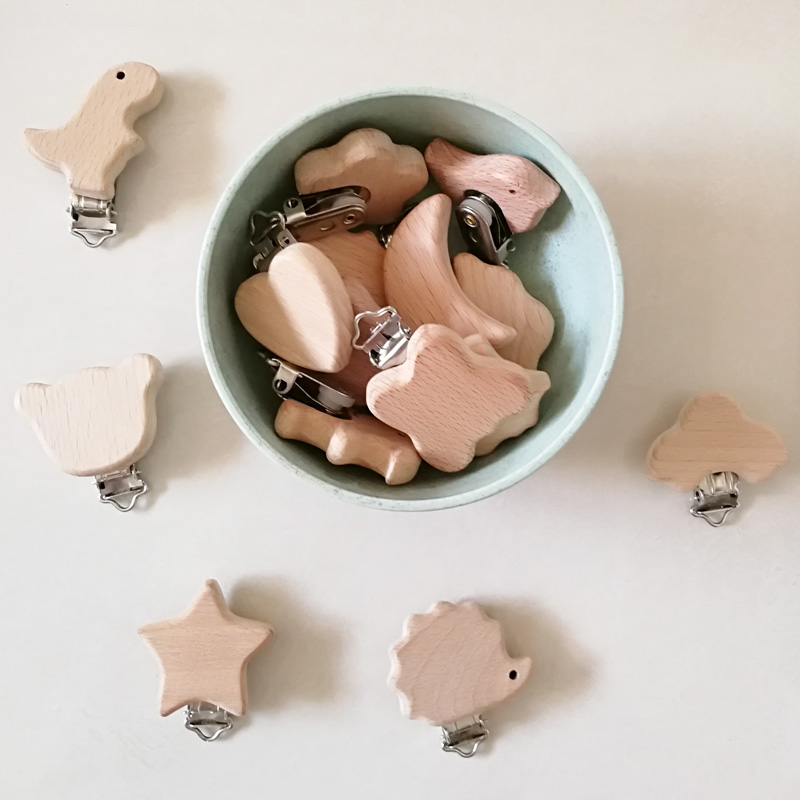 Natural Beech Wood Baby Pacifier Clips Dummy Clips DIY Pacifier Chain Accessory 
