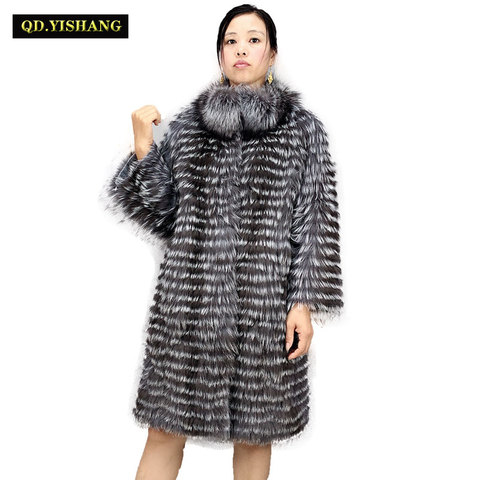 Real silver fox fur coat,natural fox fur coat women fur coat fox， Wool knit liner,stylish stand  collar 2022 QD.YISHANG ► Photo 1/6