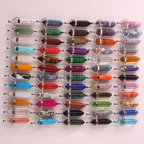 72 Colors Assorted Natural Stone Quartz Point Pendant Mixed Pillar Bullet Charms Chakra Pendulum 32*8mm 24 pcs ► Photo 1/6