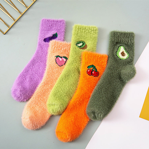 Fruit Avocado Candy Warm Lady Cute Winter Kawaii Thick Casual Women Socks Fuzzy Fluffy Terry Warm Socks Short Cute Cotton Socks ► Photo 1/6