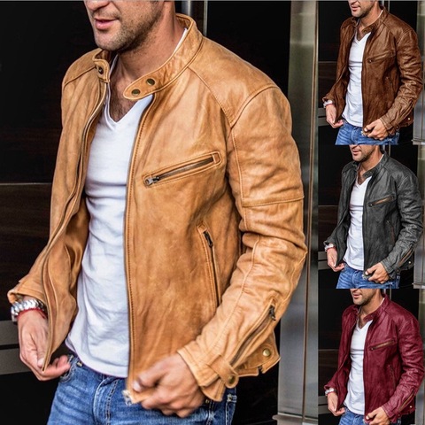 Men's Leather Jacket Winter Autumn Mens Motorcycle PU Coat Warm Cool Slim Outwear Male Brand Clothing Fighting Streetwear ► Photo 1/5