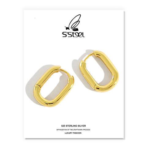 S'STEEL Geometry Unique Punk Silver 925 Aretes De Mujer Oval Hoop Earrings Brincos Para As Mulheres Pendientes Mujer Moda 2022 ► Photo 1/6