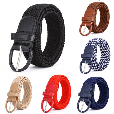 Men Women Elastic Stretch Waist Belt Black Canvas Stretch Braided Elastic Woven Leather Belt Wide Hot Metal Stretch Men's Belts ► Photo 1/6