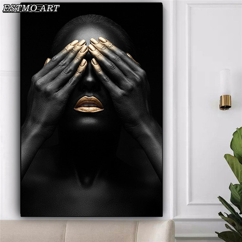 Canvas Posters Black Hand and Gold Lip Nude Woman Oil Painting on  and Prints African Wall Art  Canvas Painting for Room Decor ► Photo 1/6