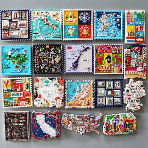 World Tourism Fridge Magnets Japan USA Australia Philippines Holland Spain Netherlands Sweden Malaysia Refrigerator Stickers ► Photo 1/5