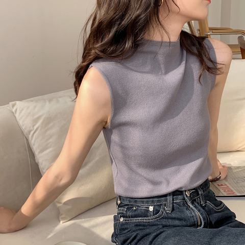 Sexy Knitted Top Summer Turtleneck Tank top Women camisole Blouse Sleeveless Slim Top Female sleveless t-shirt Vest Casual Camis ► Photo 1/6