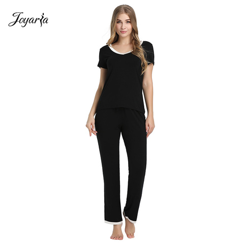 Joyaria Pajama Set Bamboo V-Neck Short Sleeve Sleepwear Set Summer PJS Women Sexy Nightwear Pyjamas Femmes Pijamas Mujeres ► Photo 1/6