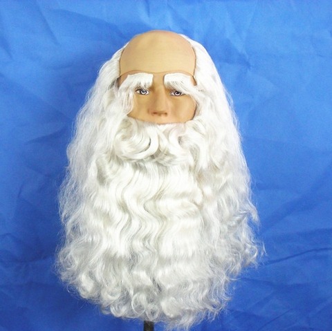 Santa Claus Long Wavy Wig White Santa Claus Beard Set Fancy Halloween Cosplay Wig for Christmas Costume ► Photo 1/6